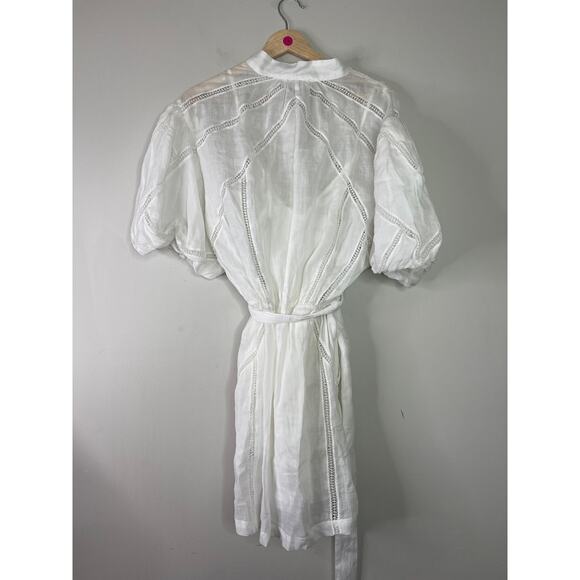 NWT Frame Inset Lace Puff Sleeve Button Front Dress White Blanc Size: Large - Picture 7 of 8